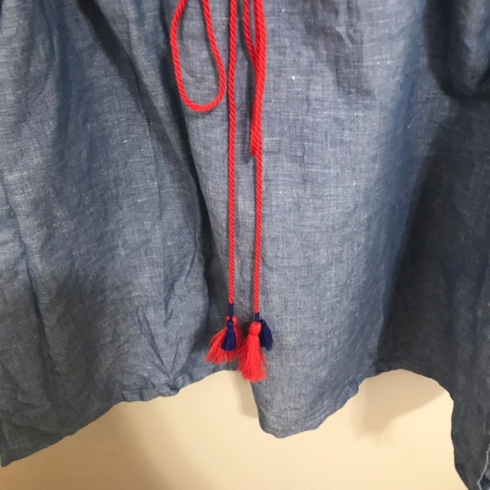 J. CREW linen embroidered tunic with tassels O16 - Picture 5 of 7